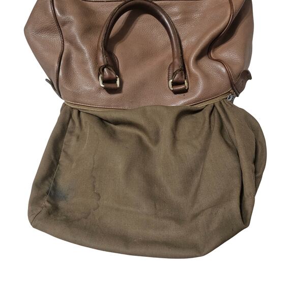 INC Brown Genuine Leather Satchel Double Top Handle Handbag Gently Used - Picture 9 of 11